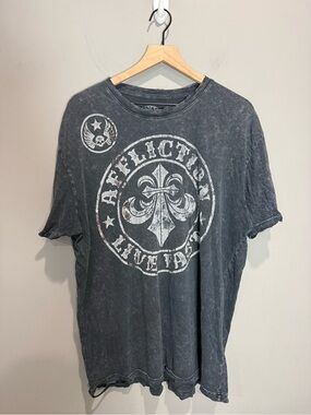 Affliction Live Fast 2XL Acid Wash Fleur De Lis Graphic Tee Y2K Made USA